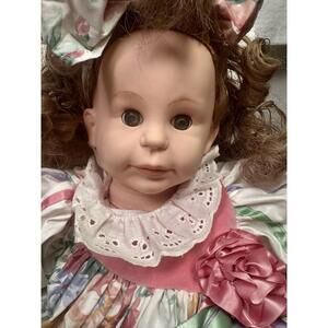 vintage 1984 associated dollmakers curly hair floral dress big bow vinyl doll